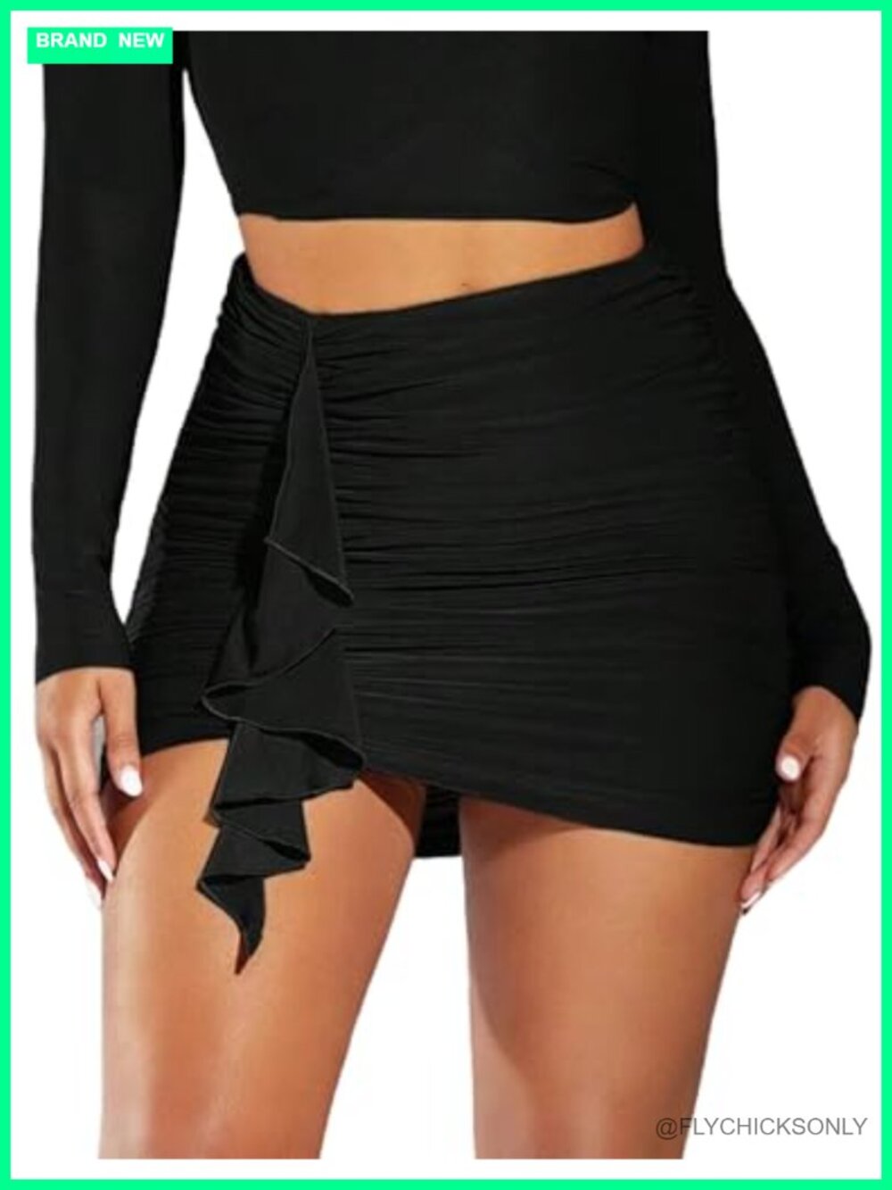 Women Ruched Fringe Mesh Mini Skirt Bodycon Going Out